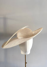 Sculptural Ivory Hat with Feather Detailing