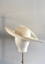 Sculptural Ivory Hat with Feather Detailing