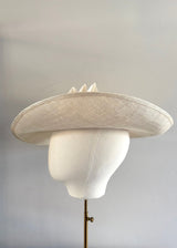 Sculptural Ivory Hat with Feather Detailing