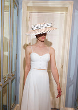 Cynthia Boater Hat in Silk in Polka Dot