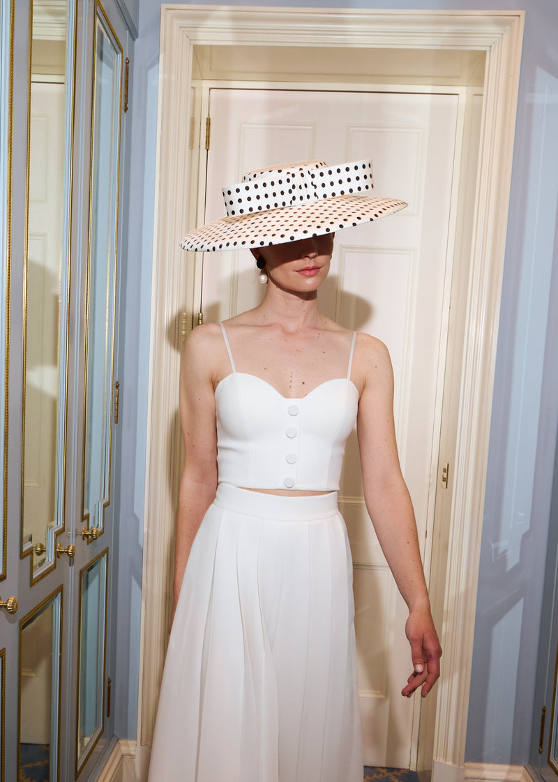 Cynthia Boater Hat in Silk in Polka Dot