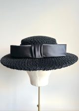 Nete Boater with Beaded Embellishment and Satin Bow in Black