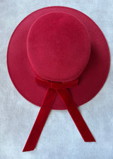 Children's Boater in Felt with Bow in Red