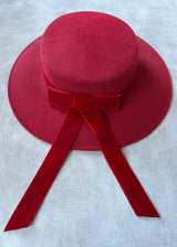 Children's Boater in Felt with Bow in Red