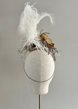 Anjea Hat with Vintage Rose and Feather in Nude