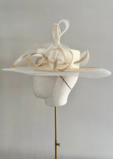 Boater in Vintage Straw with Buntal Bows in Ivory
