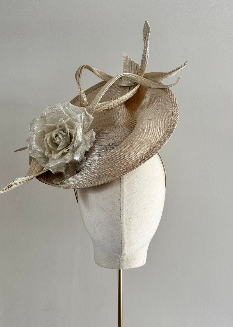 Rebecca in Straw with Silk Abaca Rose in Gold