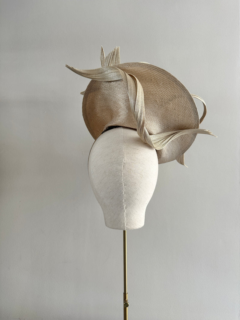 Rebecca in Straw with Silk Abaca Rose in Gold