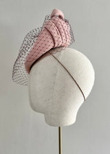 Persephone Hat in Crepe with Veiling and Bow in Rose