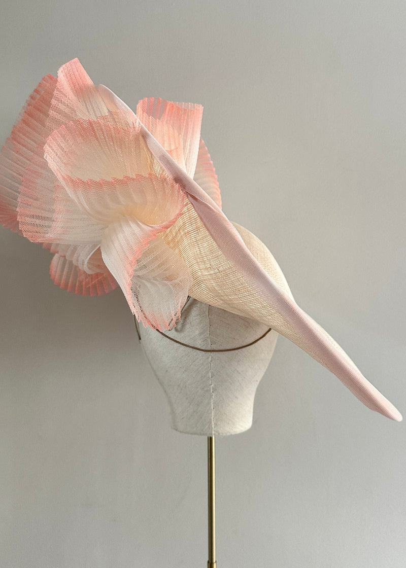XL Kyra in Sinamay with Roses and Crin Waves in Peach