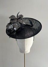 Hygieia Hat with Leather Flowers in Black