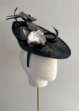 Hygieia Hat with Leather Flowers in Black