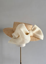 Lucina Boater in Raffia Straw with Pinokpok Bow