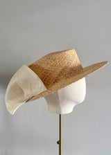 Lucina Boater in Raffia Straw with Pinokpok Bow