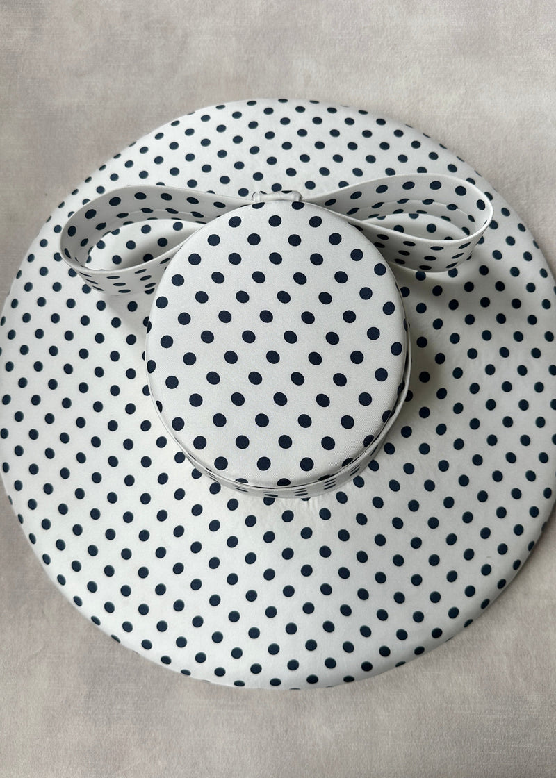 Cynthia Boater Hat in Silk in Polka Dot