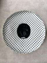 Boater Hat in Silk in Black/Navy and White Polka Dot