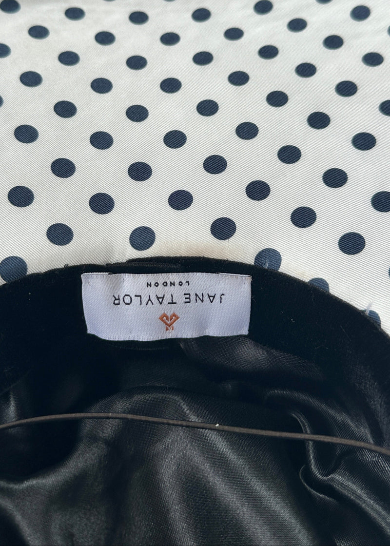 Cynthia Boater Hat in Silk in Polka Dot