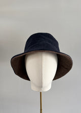 Navy and Brown Reversible Cashmere Bucket Hat