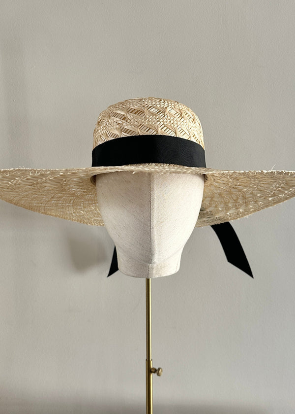 Sun Hat in Straw with Black Ribbon