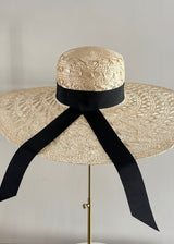 Sun Hat in Straw with Black Ribbon