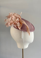 Small Disc Hat in Lilac with Floral Detail and Buntal