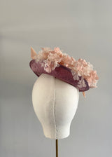Small Disc Hat in Lilac with Floral Detail and Buntal