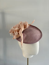Small Disc Hat in Lilac with Floral Detail and Buntal