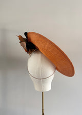 Floral Disc Hat in Rust with Floral Detail