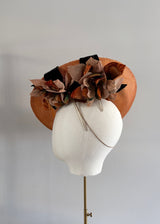 Floral Disc Hat in Rust with Floral Detail