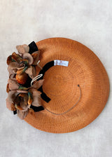 Floral Disc Hat in Rust with Floral Detail