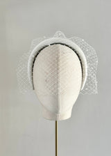 Bridal Cora Satin Headband with Veil and Pearls in Ivory