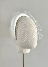 Bridal Cora Satin Headband with Veil and Pearls in Ivory