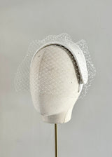 Bridal Diana Headband in Satin with Veil and Pearls in Ivory