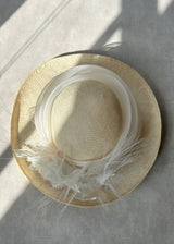 Mini Oval Brimmed Hat with Rose in Ivory