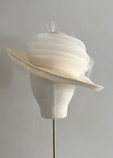 Mini Oval Brimmed Hat with Rose in Ivory