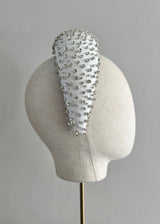 Oversized Headband in Satin with Crystals in White