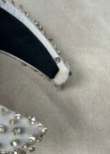 Oversized Headband in Satin with Crystals in White