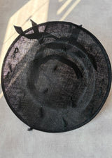 Black Disc Hat with Buntal and Feather detail