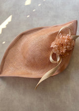 Peach Disc Hat with Buntal and Flower detail