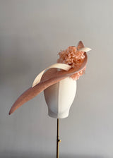 Peach Disc Hat with Buntal and Flower detail