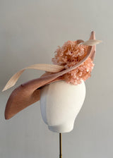 Peach Disc Hat with Buntal and Flower detail