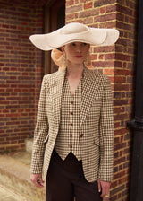 Luna Hat in Straw with Organza Bow in Champagne