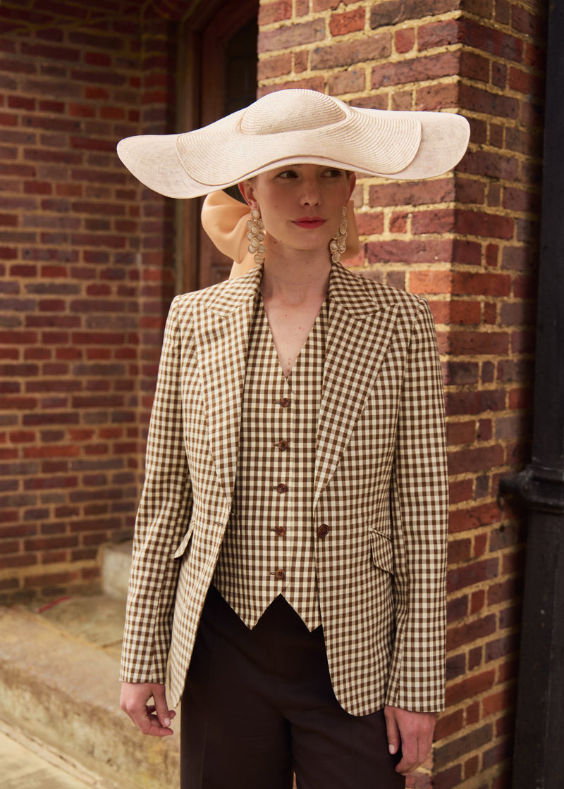 Luna Hat in Straw with Organza Bow in Champagne