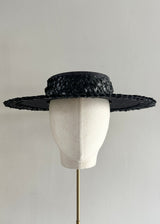 Nete Boater in Sinamay with Plaid Straw in Black