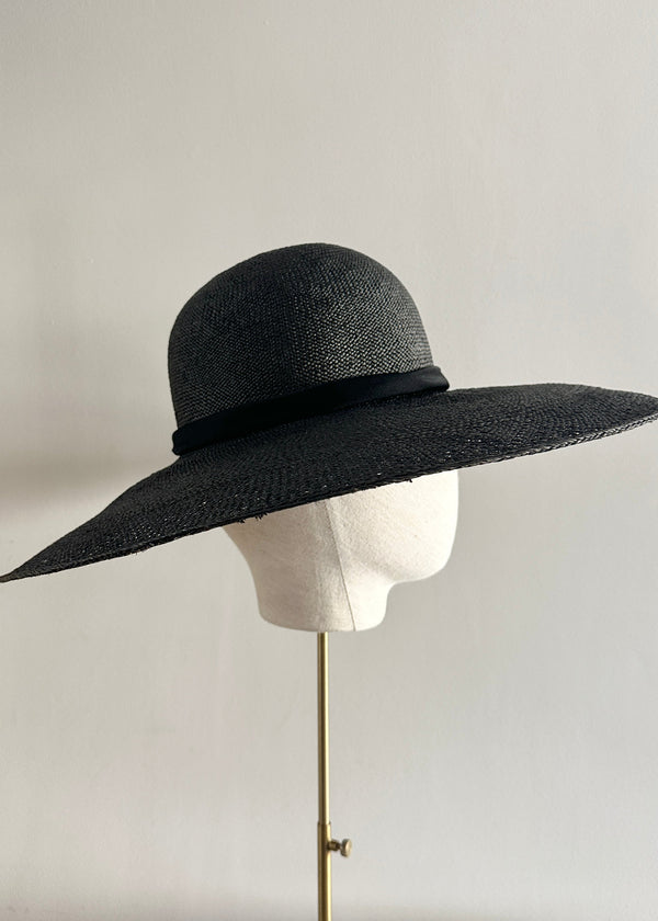 Sun Hat in Panama with Black Ribbon in Black