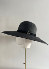 Sun Hat in Panama with Black Ribbon in Black