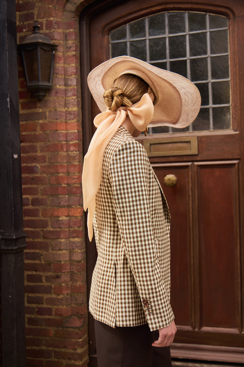 Luna Hat in Straw with Organza Bow in Champagne