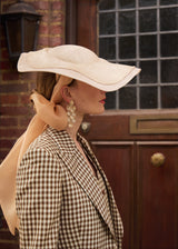 Luna Hat in Straw with Organza Bow in Champagne