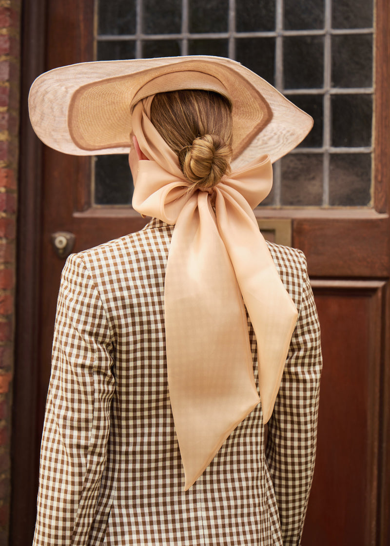 Luna Hat in Straw with Organza Bow in Champagne
