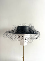 Nixi Boater in Fine Straw with Spotted Veil